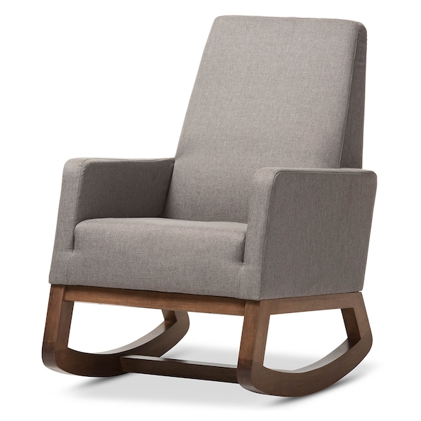 Baxton Studio Yashiya Mid-century Grey Upholstered Rocking Chair - 123-6817