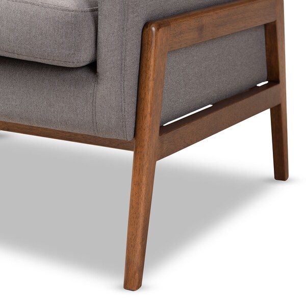 Baxton Studio Perris Grey Upholstered Walnut Wood Lounge Chair - 150-8741