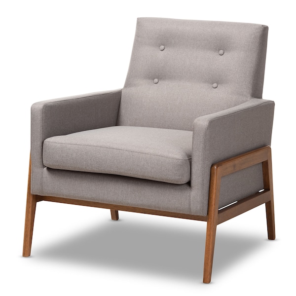 Baxton Studio Perris Grey Upholstered Walnut Wood Lounge Chair - 150-8741