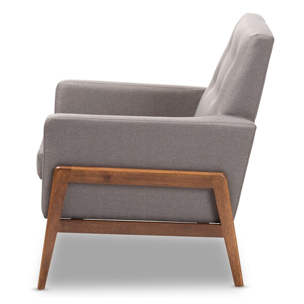 Baxton Studio Perris Grey Upholstered Walnut Wood Lounge Chair - 150-8741