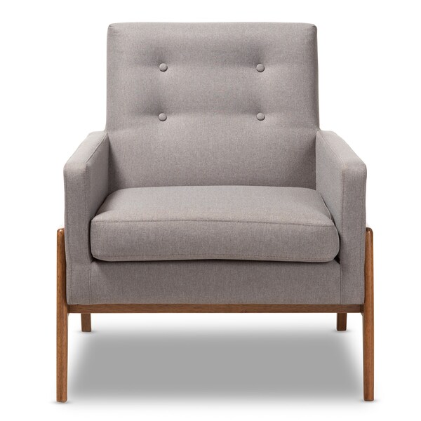 Baxton Studio Perris Grey Upholstered Walnut Wood Lounge Chair - 150-8741