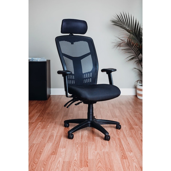 Global Industrial Multifunction Office Chair With Adjustable Headrest, Mesh Back, Fabric Upholstered Seat - 248623H
