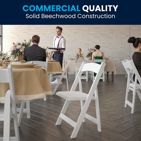 Flash Furniture HERCULES Series White Wood Folding Chair with Vinyl Padded Seat - 2-XF-2901-WH-WOOD-GG