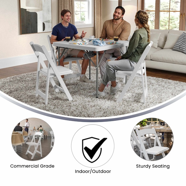 Flash Furniture HERCULES Series White Wood Folding Chair with Vinyl Padded Seat - 2-XF-2901-WH-WOOD-GG
