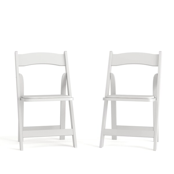 Flash Furniture HERCULES Series White Wood Folding Chair with Vinyl Padded Seat - 2-XF-2901-WH-WOOD-GG