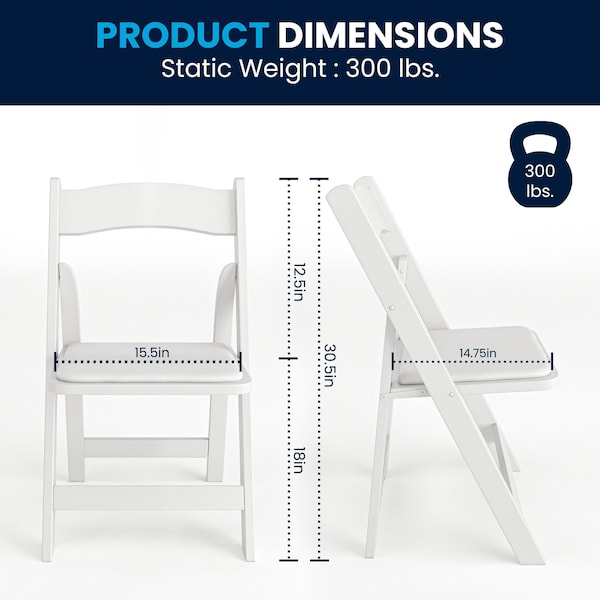 Flash Furniture HERCULES Series White Wood Folding Chair with Vinyl Padded Seat - 2-XF-2901-WH-WOOD-GG