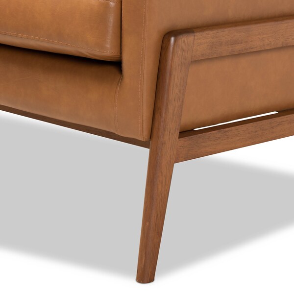 Baxton Studio Perris Mid-Century Modern Tan Faux Leather and Walnut Brown Finished Wood Lounge Chair - 175-10869-ZORO