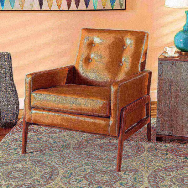 Baxton Studio Perris Mid-Century Modern Tan Faux Leather and Walnut Brown Finished Wood Lounge Chair - 175-10869-ZORO
