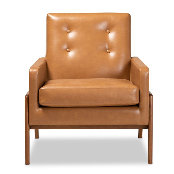 Baxton Studio Perris Mid-Century Modern Tan Faux Leather and Walnut Brown Finished Wood Lounge Chair - 175-10869-ZORO