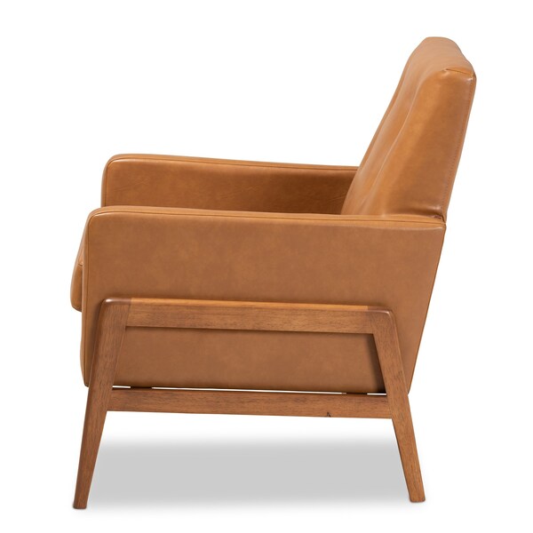 Baxton Studio Perris Mid-Century Modern Tan Faux Leather and Walnut Brown Finished Wood Lounge Chair - 175-10869-ZORO