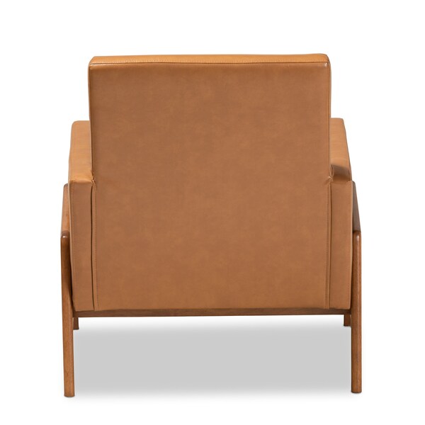 Baxton Studio Perris Mid-Century Modern Tan Faux Leather and Walnut Brown Finished Wood Lounge Chair - 175-10869-ZORO