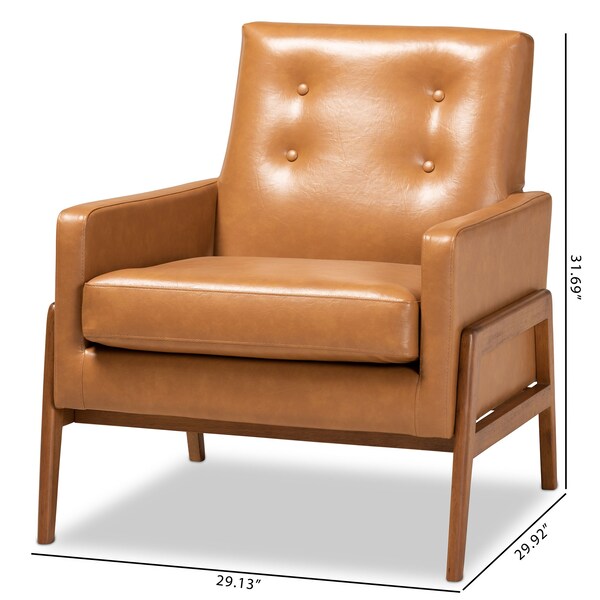 Baxton Studio Perris Mid-Century Modern Tan Faux Leather and Walnut Brown Finished Wood Lounge Chair - 175-10869-ZORO