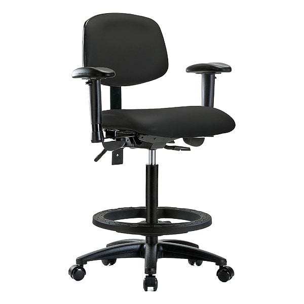 Zoro Select High Bench Chair Ergonomic Chair, Adjustable Arms, 25" to 34-1/2" Height, Vinyl, Black - BR-VHBCH-RG-T0-A1-BF-RC-8540