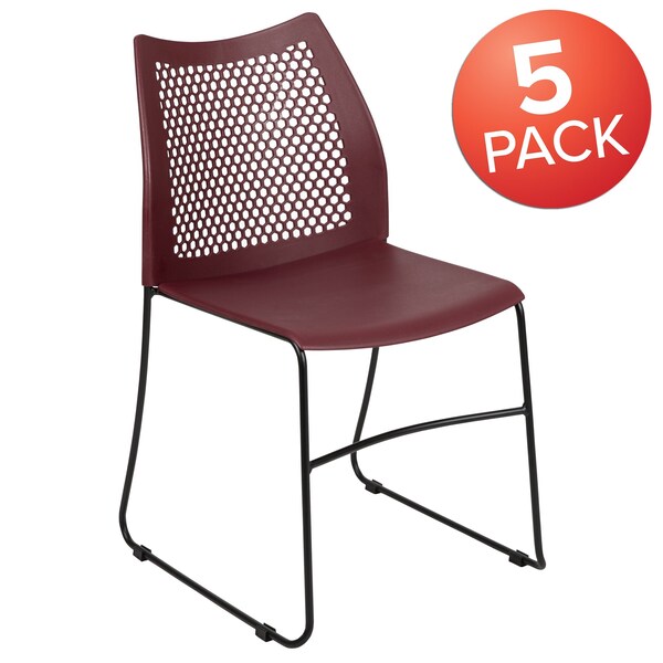 Flash Furniture Burgundy Plastic Stack Chair, PK5 - 5-RUT-498A-BY-GG