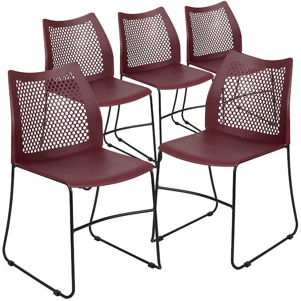 Flash Furniture Burgundy Plastic Stack Chair, PK5 - 5-RUT-498A-BY-GG