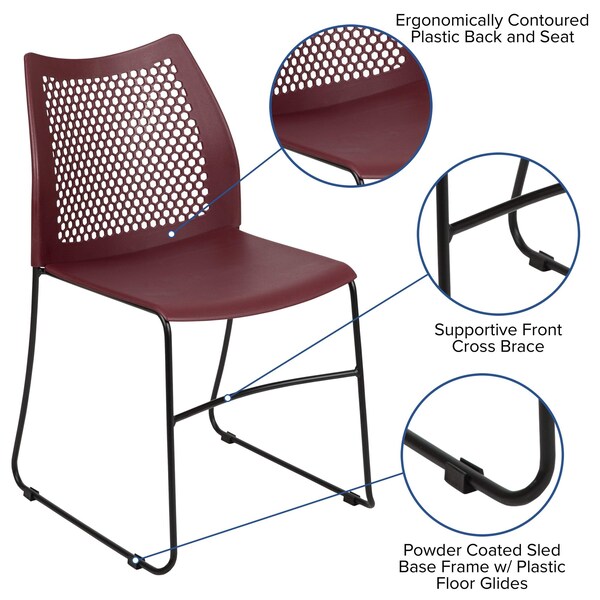 Flash Furniture Burgundy Plastic Stack Chair, PK5 - 5-RUT-498A-BY-GG