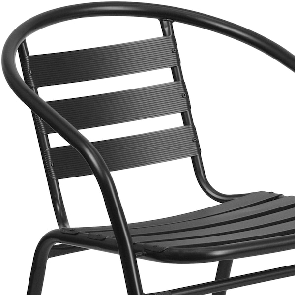 Flash Furniture Lila 4 Pack Black Metal Restaurant Stack Chair with Aluminum Slats - 4-TLH-017C-BK-GG