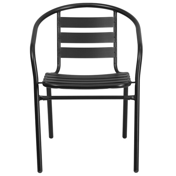 Flash Furniture Lila 4 Pack Black Metal Restaurant Stack Chair with Aluminum Slats - 4-TLH-017C-BK-GG