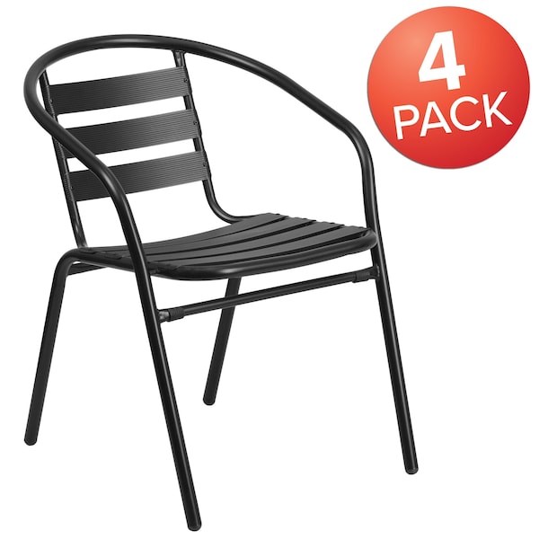 Flash Furniture Lila 4 Pack Black Metal Restaurant Stack Chair with Aluminum Slats - 4-TLH-017C-BK-GG