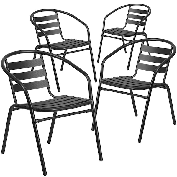 Flash Furniture Lila 4 Pack Black Metal Restaurant Stack Chair with Aluminum Slats - 4-TLH-017C-BK-GG