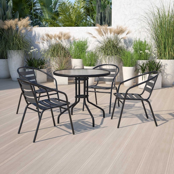 Flash Furniture Lila 4 Pack Black Metal Restaurant Stack Chair with Aluminum Slats - 4-TLH-017C-BK-GG