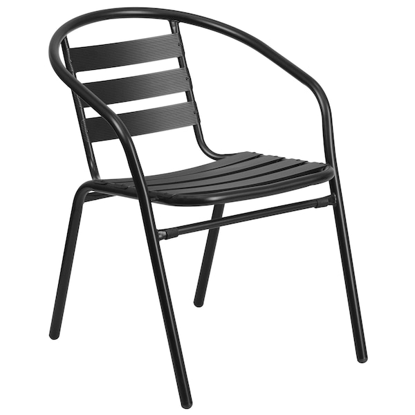 Flash Furniture Lila 4 Pack Black Metal Restaurant Stack Chair with Aluminum Slats - 4-TLH-017C-BK-GG