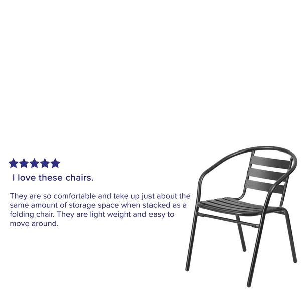 Flash Furniture Lila 4 Pack Black Metal Restaurant Stack Chair with Aluminum Slats - 4-TLH-017C-BK-GG