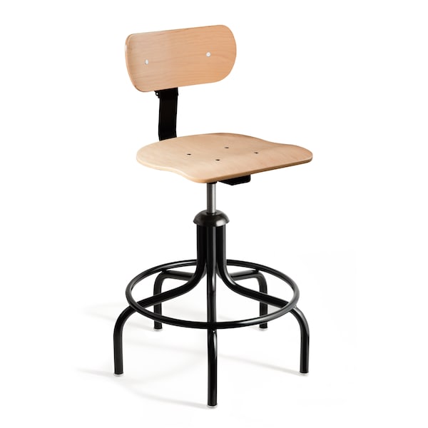 Bevco Maple Plywood Chair, 5-legged Blk Tubular Steel Base, 22"-27" Seat Height Adj., 300lb Capacity - 1502/5