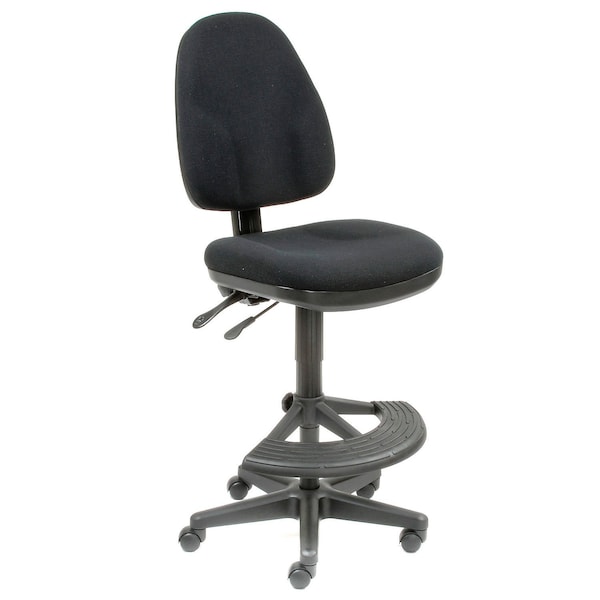 Interion By Global Industrial Interion Synchro Work Stool, Fabric, 180 Degree Footrest, Black - 506782BK