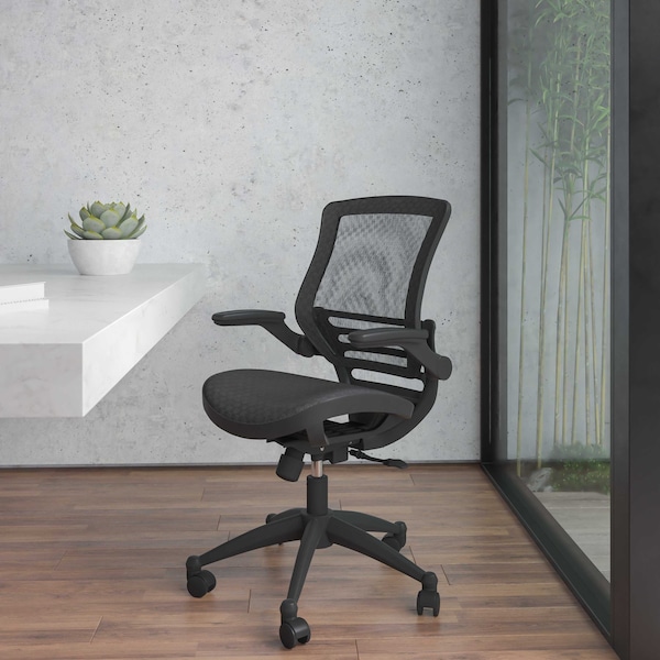 Flash Furniture Black Mid-Back Mesh Office Chair with Flip-Up Arms - BL-8801X-BK-GG
