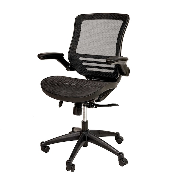 Flash Furniture Black Mid-Back Mesh Office Chair with Flip-Up Arms - BL-8801X-BK-GG