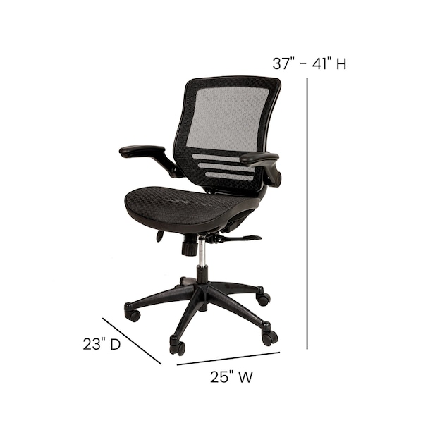Flash Furniture Black Mid-Back Mesh Office Chair with Flip-Up Arms - BL-8801X-BK-GG
