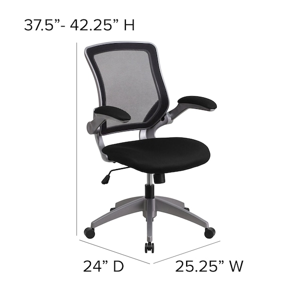 Flash Furniture Mesh Task Chair, 21-, Padded Flip-up, Back, Seat: Black; Frame: Gray - BL-ZP-8805-BK-GG