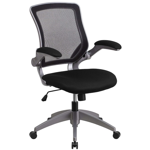 Flash Furniture Mesh Task Chair, 21-, Padded Flip-up, Back, Seat: Black; Frame: Gray - BL-ZP-8805-BK-GG
