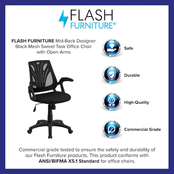 Flash Furniture Mesh Task Chair, 21 1/2-, Padded, Back, Seat, Frame: Black - GO-WY-82-GG