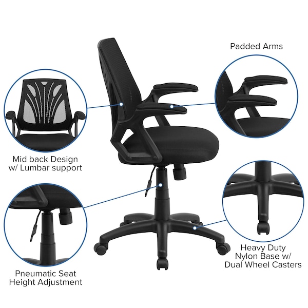 Flash Furniture Mesh Task Chair, 21 1/2-, Padded, Back, Seat, Frame: Black - GO-WY-82-GG