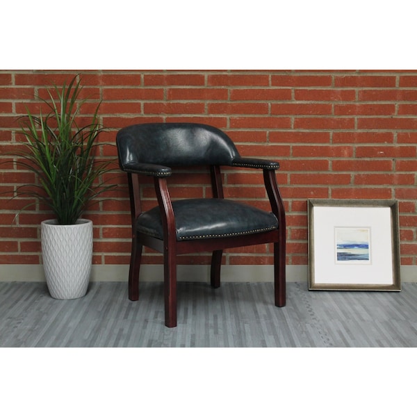 Boss Ivy League Executive Chair, Wood Back, 24 in W 26" L 31" H, Fixed, Vinyl Seat - B9540-BE