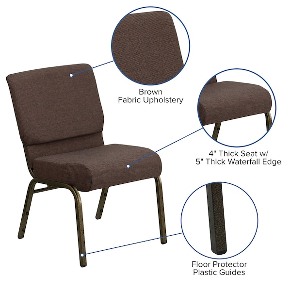 Flash Furniture Hercules Church Chair, Brown Back, 21-1/4 in W 25" L 33" H, Fabric Seat - FD-CH0221-4-GV-S0819-GG