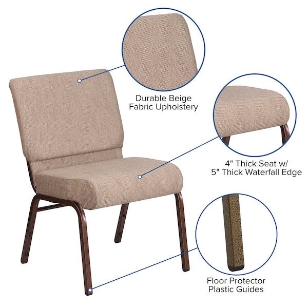 Flash Furniture Hercules Church Chair, 21-1/4 in W 25" L 33" H, Fabric Seat - FD-CH0221-4-CV-BGE1-GG