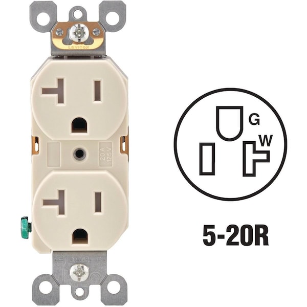 Leviton 20A Light Almond Tamper Resistant Residential Grade 5-20R Duplex Outlet - R56-T5820-0TS