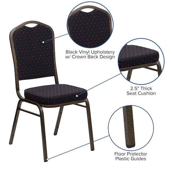 Flash Furniture Hercules Banquet Chair, Black Back, 17-1/4 in W 20-1/4" L 38" H, Fixed, Fabric Seat - FD-C01-GOLDVEIN-S0806-GG