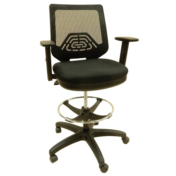 Shopsol Drafting Chair Fabric Seat Mesh Back 20 in to 30 in Seat Ht Adj. 300 lbs. Seat Cap Armrest Casters - 1010822