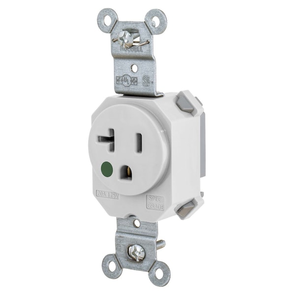 Hubbell Wiring Device-Kellems Straight Blade Devices, Hospital Grade, Receptacles, Simplex, SNAPConnect, Hospital Grade, 20A 125V, 2-Pole 3-Wire Grounding, 5-20R, Nylon, White - SNAP8310W