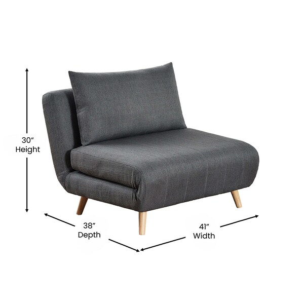 Flash Furniture Shaw Convertible Tri-Fold Sleeper Chair w/ Pillow, Channel Stitching and Hideaway Legs in Dark Gray - BO-BS-BS031-DKGRY-GG