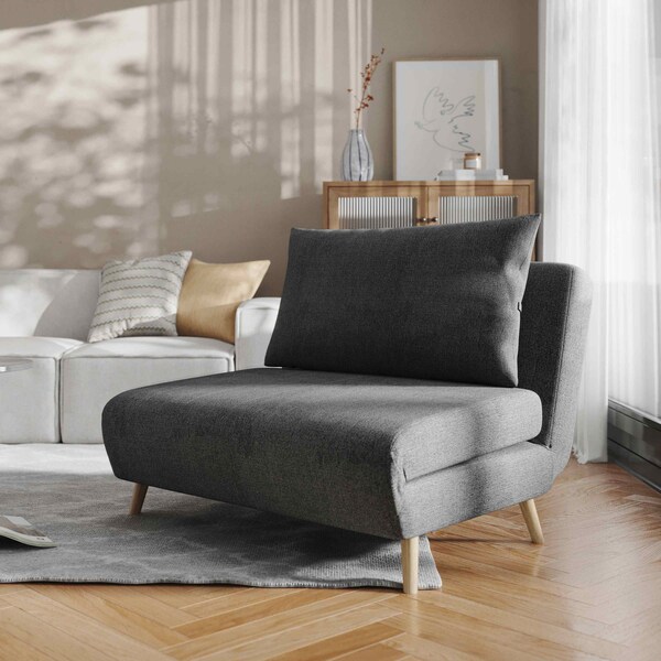 Flash Furniture Shaw Convertible Tri-Fold Sleeper Chair w/ Pillow, Channel Stitching and Hideaway Legs in Dark Gray - BO-BS-BS031-DKGRY-GG
