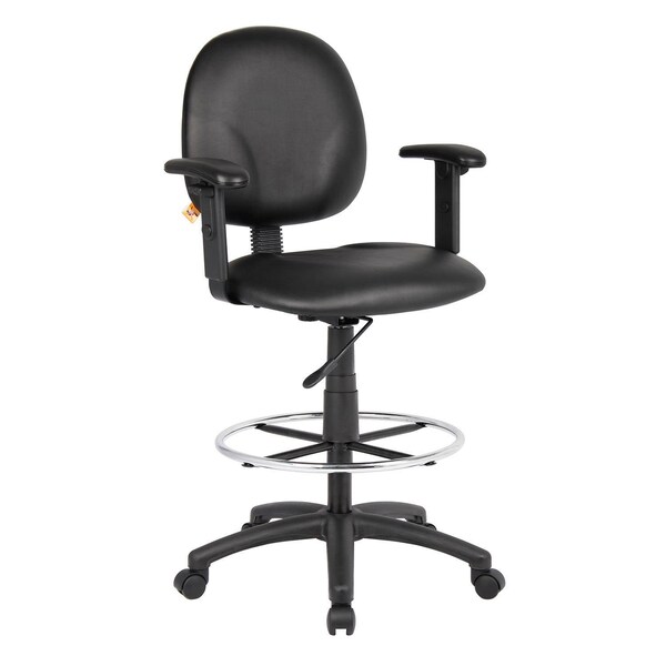Boss Drafting Stool with Adjustable Arms & Footring, Caressoft Vinyl, Black - O-I1691-AM
