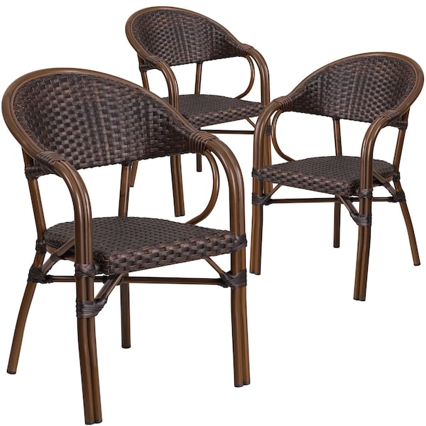 Flash Furniture 3PK Dark Brown Rattan Patio Chair with Red Frame - 3-SDA-AD642003R-2-GG