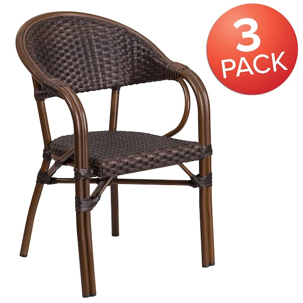 Flash Furniture 3PK Dark Brown Rattan Patio Chair with Red Frame - 3-SDA-AD642003R-2-GG