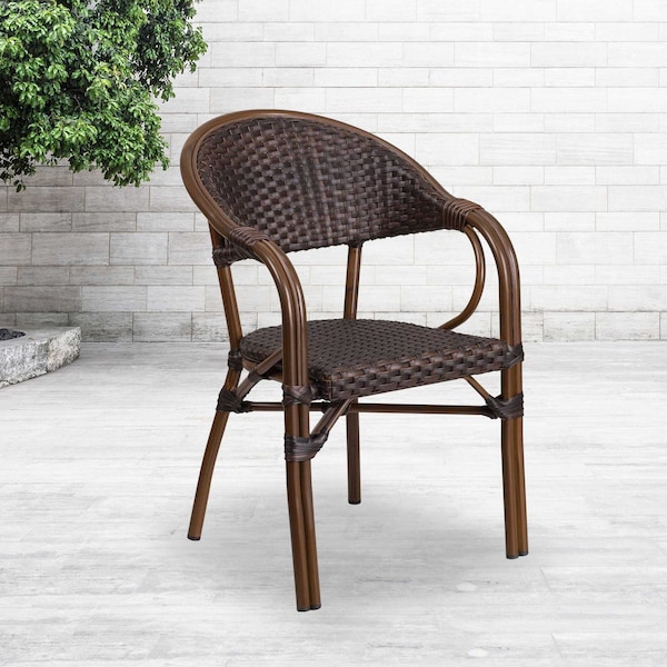 Flash Furniture 3PK Dark Brown Rattan Patio Chair with Red Frame - 3-SDA-AD642003R-2-GG