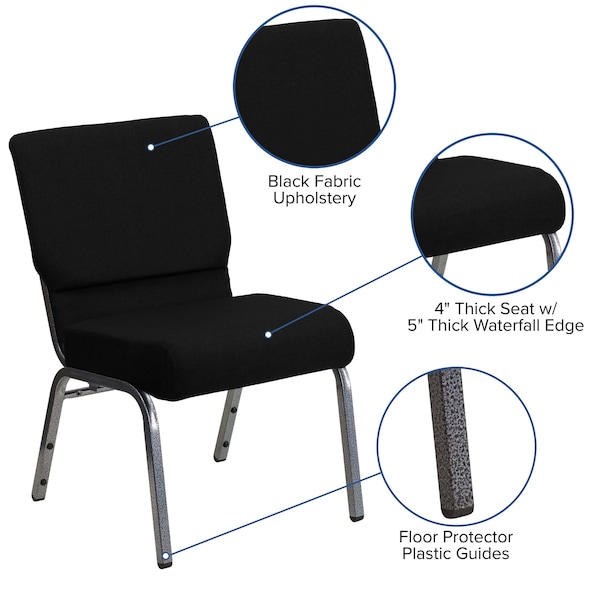 Flash Furniture Black Fabric Church Chair - 4-XU-CH0221-BK-SV-GG